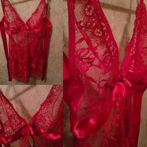 🍒3/$21 🆂🅰🅻🅴 RED BABYDOLL LACE GOWN 2PC SET